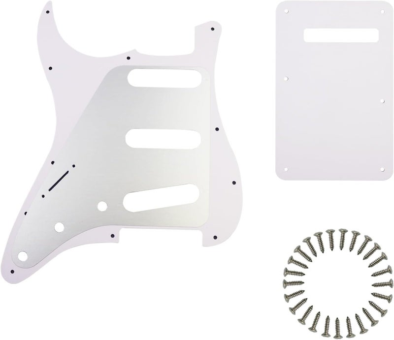 phrilam Store SSS 11 Holes Strat Electric Guitar Pickguard and BackPlate Set for Fender USA/Mexican Made Standard Stratocaster Modern Style Guitar Parts,White 3ply - Image 2